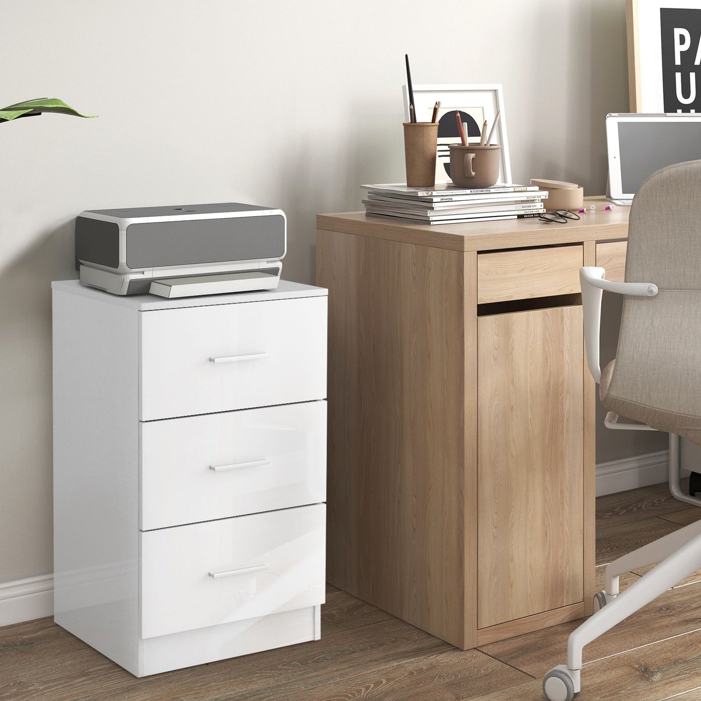 3-Drawer Wooden Dresser Cabinet with Anti-Toppling Device