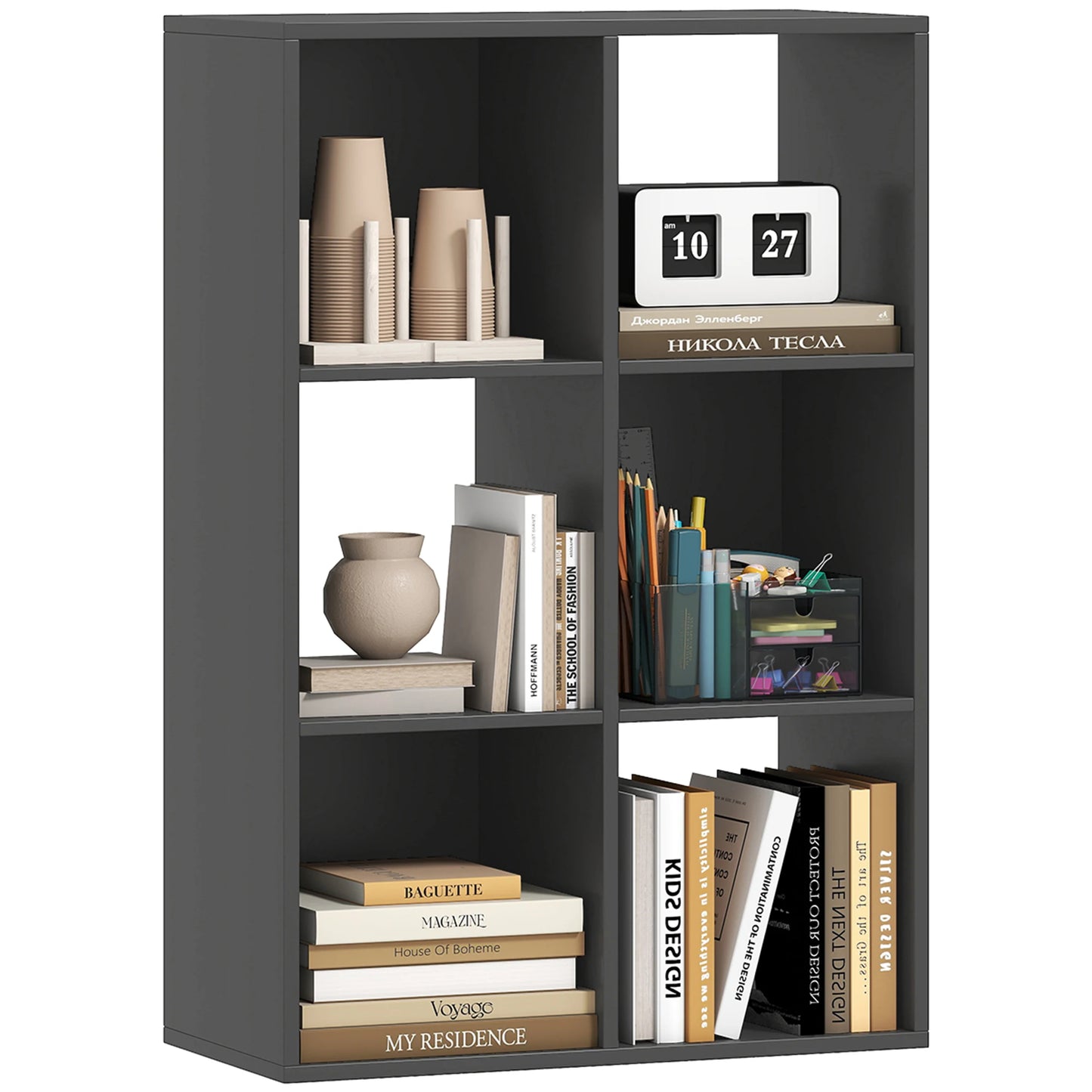 6-Cube Bookshelf, Display Shelving Unit for Home Office, Black