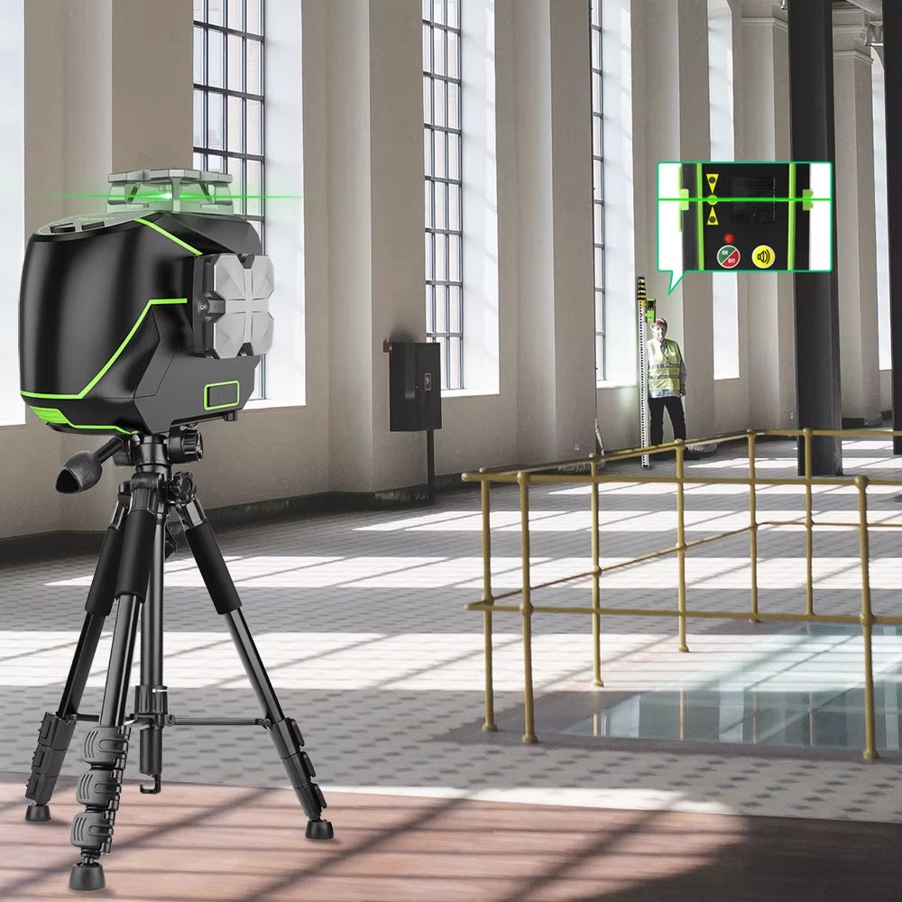 8 Lines Cross Laser Level Green Beam Self-Leveling Manual Level Tools with Metal Cover & USB Charger / Dry Li-Ion Battery