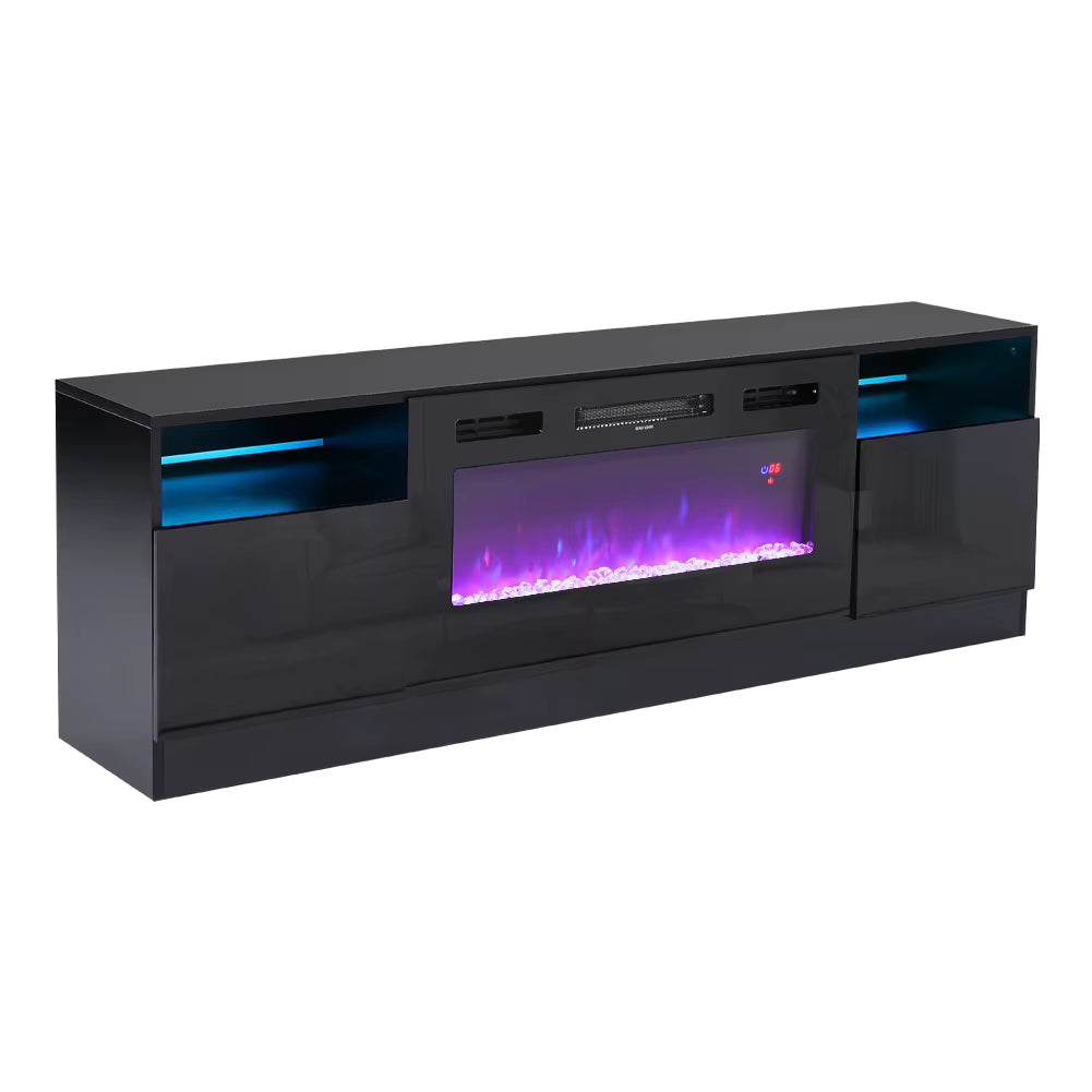 Recessed Electric Fireplace TV Stand with Closed Storage, Overheating Protection, 12 Colors, 1-8H Timer, Black&White
