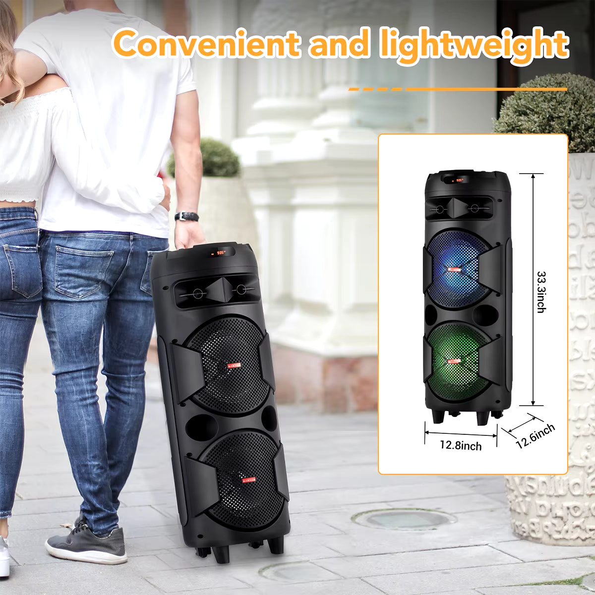 Ultimate Portable Dual 8-Inch Woofer Wireless Speaker System with LED Lights, Microphone, and Powerful Bass - Rechargeable and Ready to Rock!