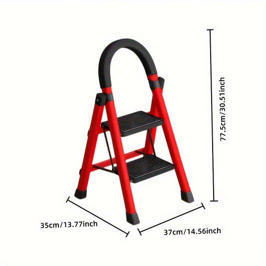Adjustable Portable Step Stool - Telescopic Folding Aluminium Ladder  Red & Black