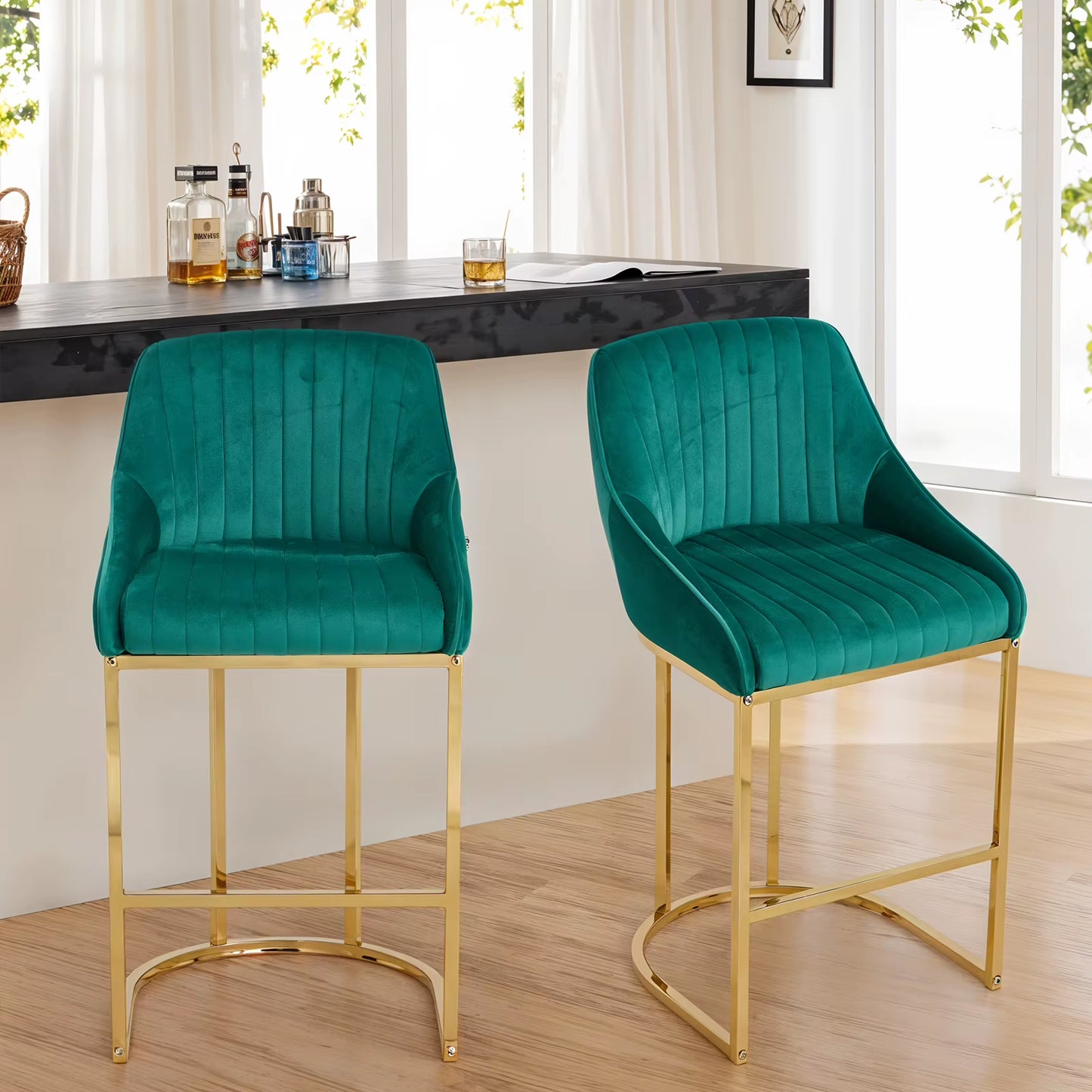 Upholstered Bar Stools Set of 2 Comfortable Dining Chairs for Home Furniture