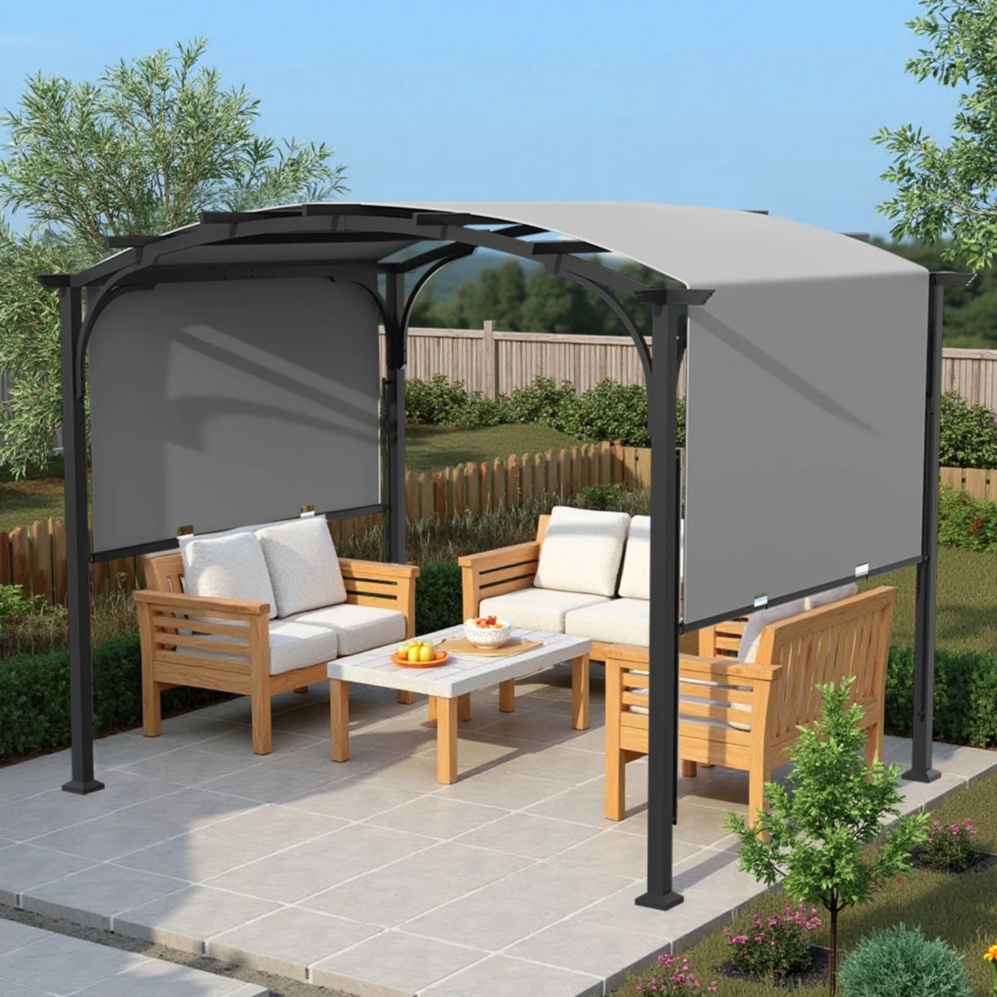 Metal Pergola Gazebo with Retractable Roof and Water-Resistant SPF 15 PU Coated Canopy for Outdoor Events and Gatherings