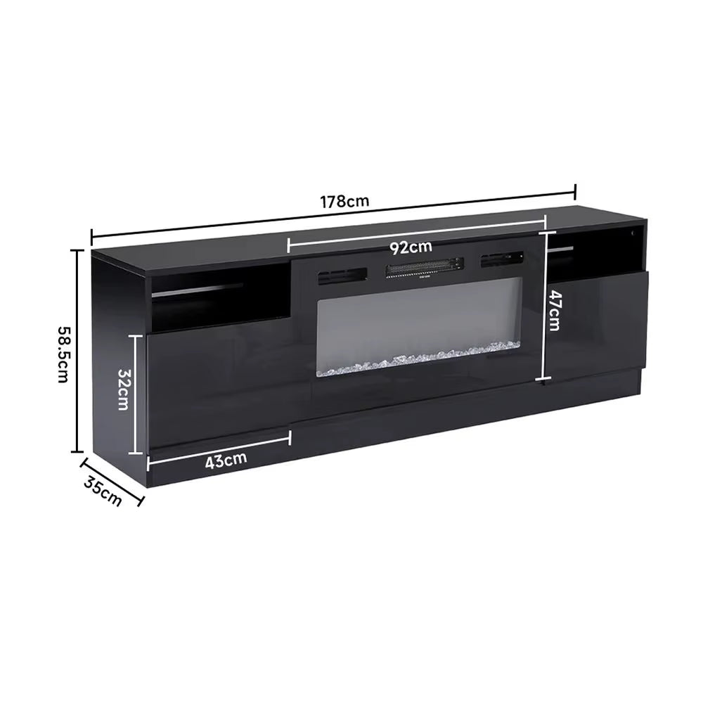 Recessed Electric Fireplace TV Stand with Closed Storage, Overheating Protection, 12 Colors, 1-8H Timer, Black&White
