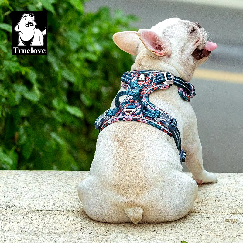 Stylish Adjustable Floral Dog Harness - No Pull, Breathable Cotton, Reflective Safety for All Breeds