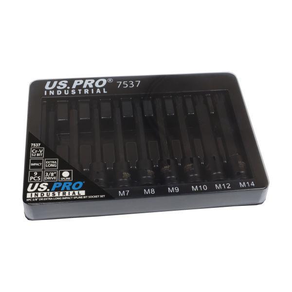 US PRO INDUSTRIAL 9pc 3/8" Dr Extra Long Impact Spline Bit Socket Set M4 - M14 7537
