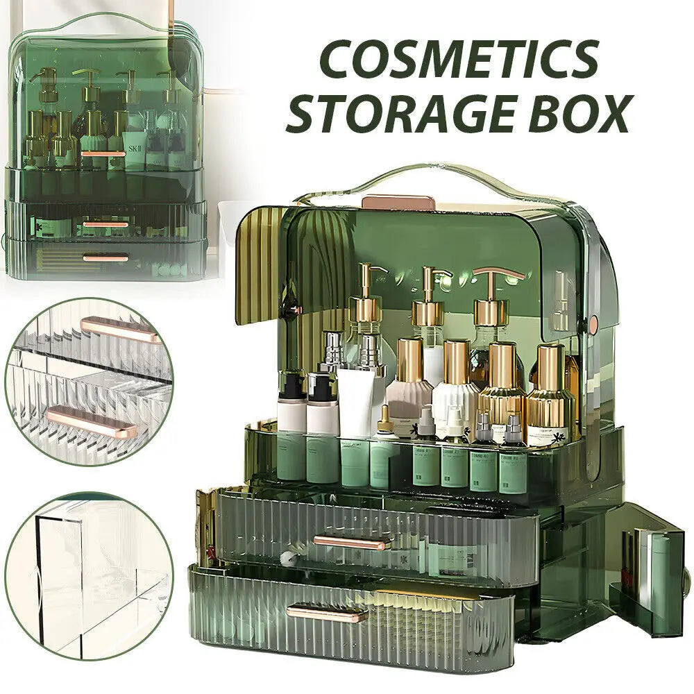 3-Layer Cosmetic Storage Box Large Capacity Transparent Drawer Jewellery Makeup Storage Box 