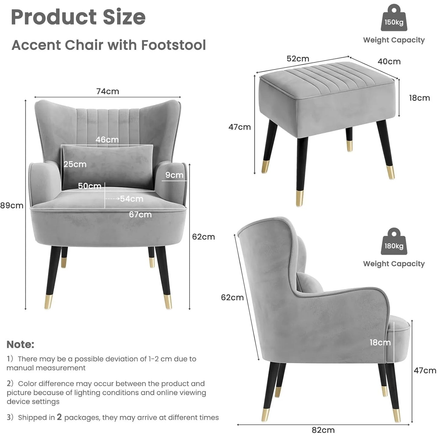 Luxurious Velvet Wingback Accent Chair Set with Ottoman & Lumbar Pillow - Perfect for Your Living Room!