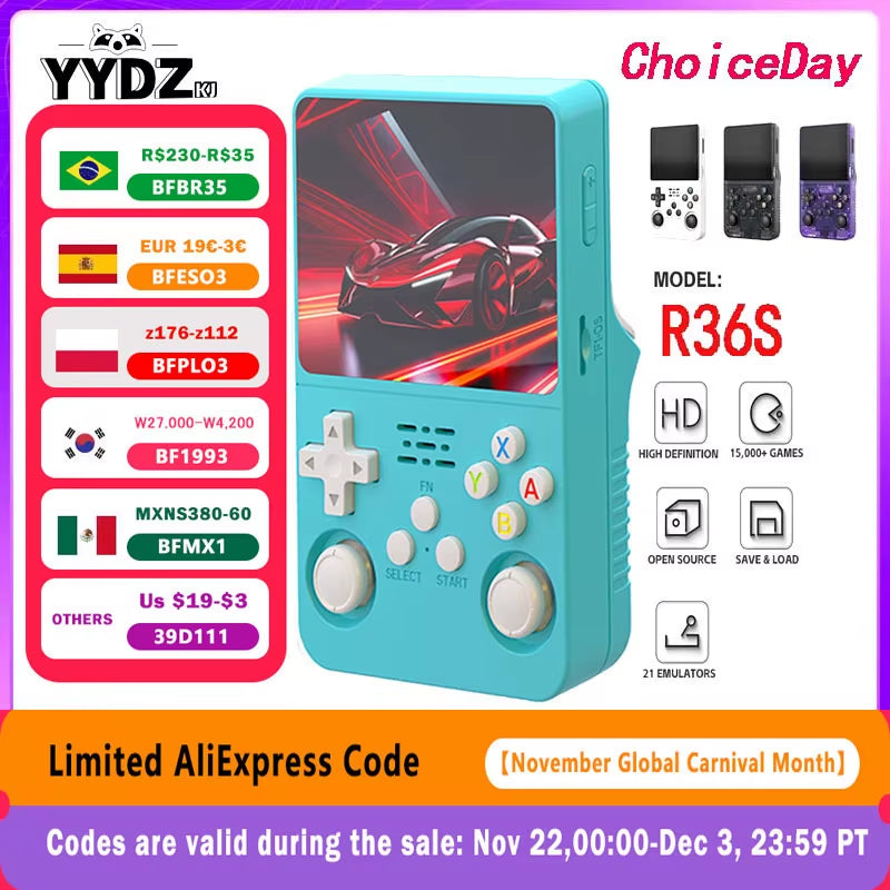 Ultimate Open Source R36S Retro Handheld Game Console - 3.5" IPS Screen, Portable with 64GB Game Library!