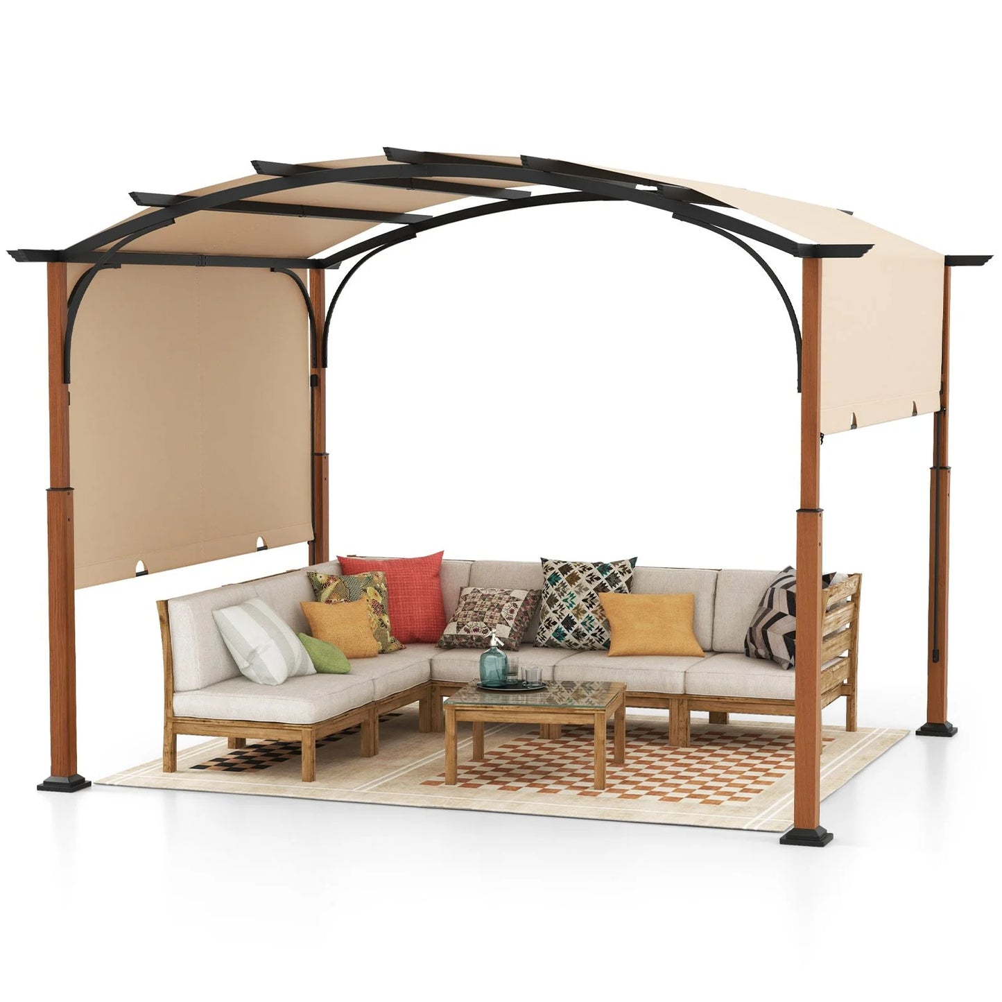 300 X 360 Cm Retractable Pergola Arched Patio Pergola with Sun Shade Canopy