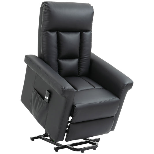 Power Lift Chair with PU Leather, Electric Recliner, Side Pocket, Black