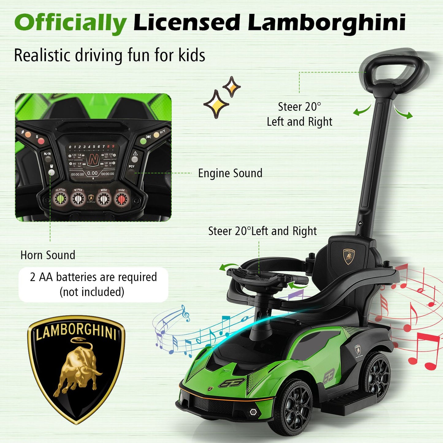Luxury Lamborghini Ride-On Car for Kids with Convenient Push Handle