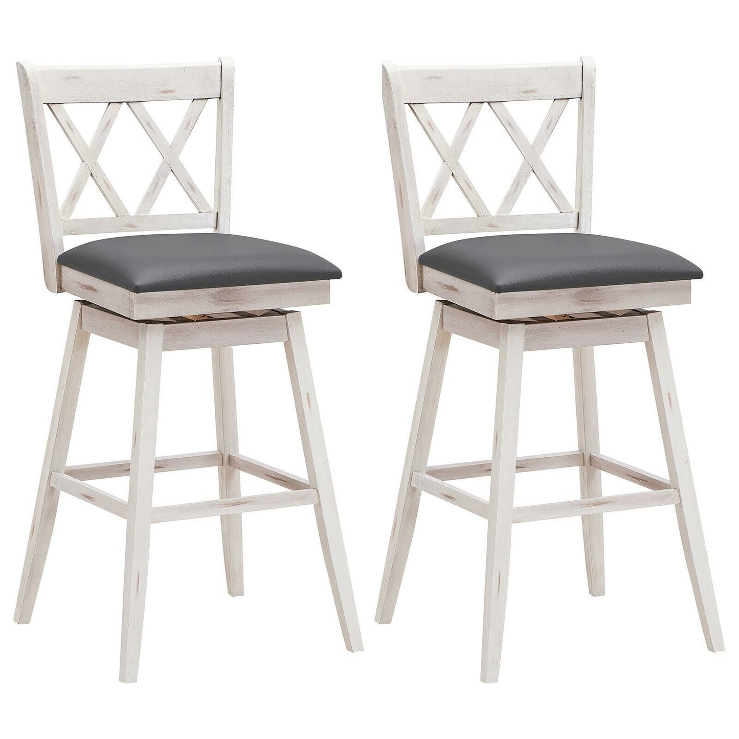 Set of 2 Counter Height Bar Stool with Foot Rest Upholstered Cushion