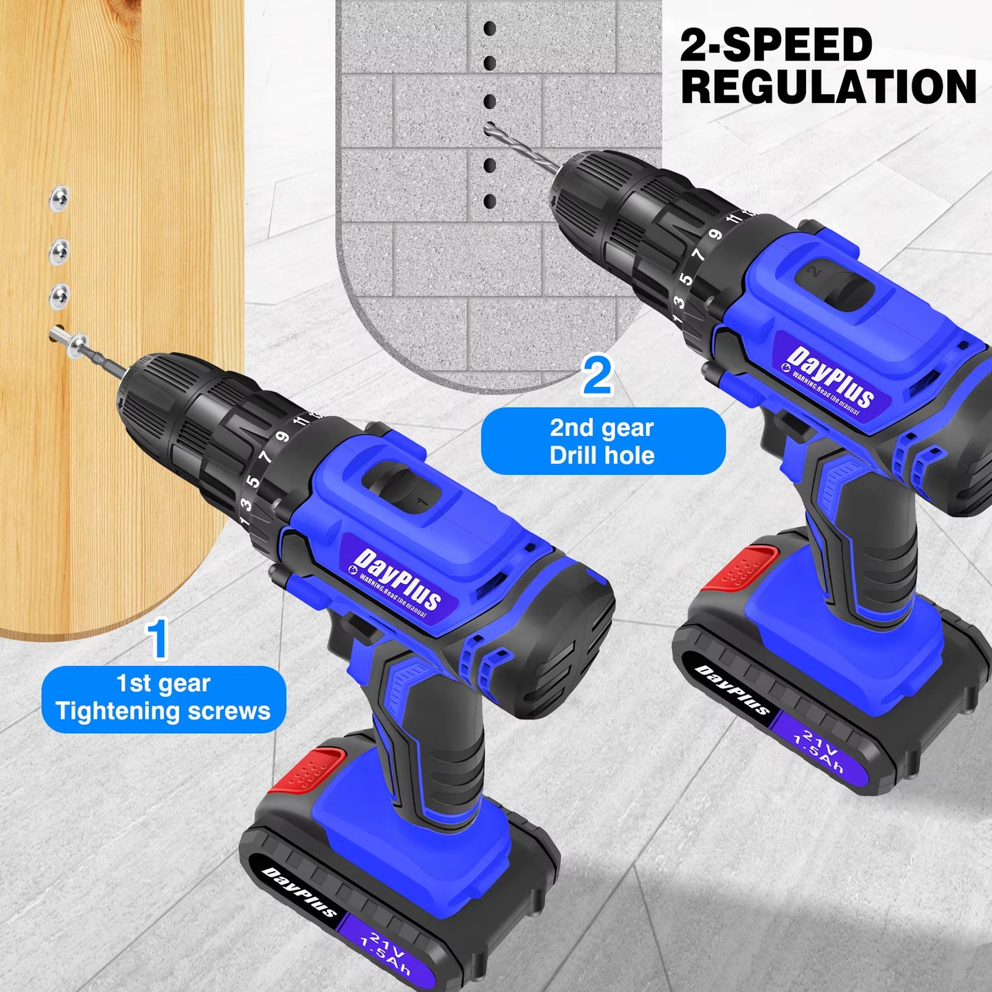 Powerful 21V Cordless Drill Driver - 1400RPM, 45Nm Torque, 2 Speed Settings, 25+1 Torque Levels, Includes 1500mAh Battery & Accessories