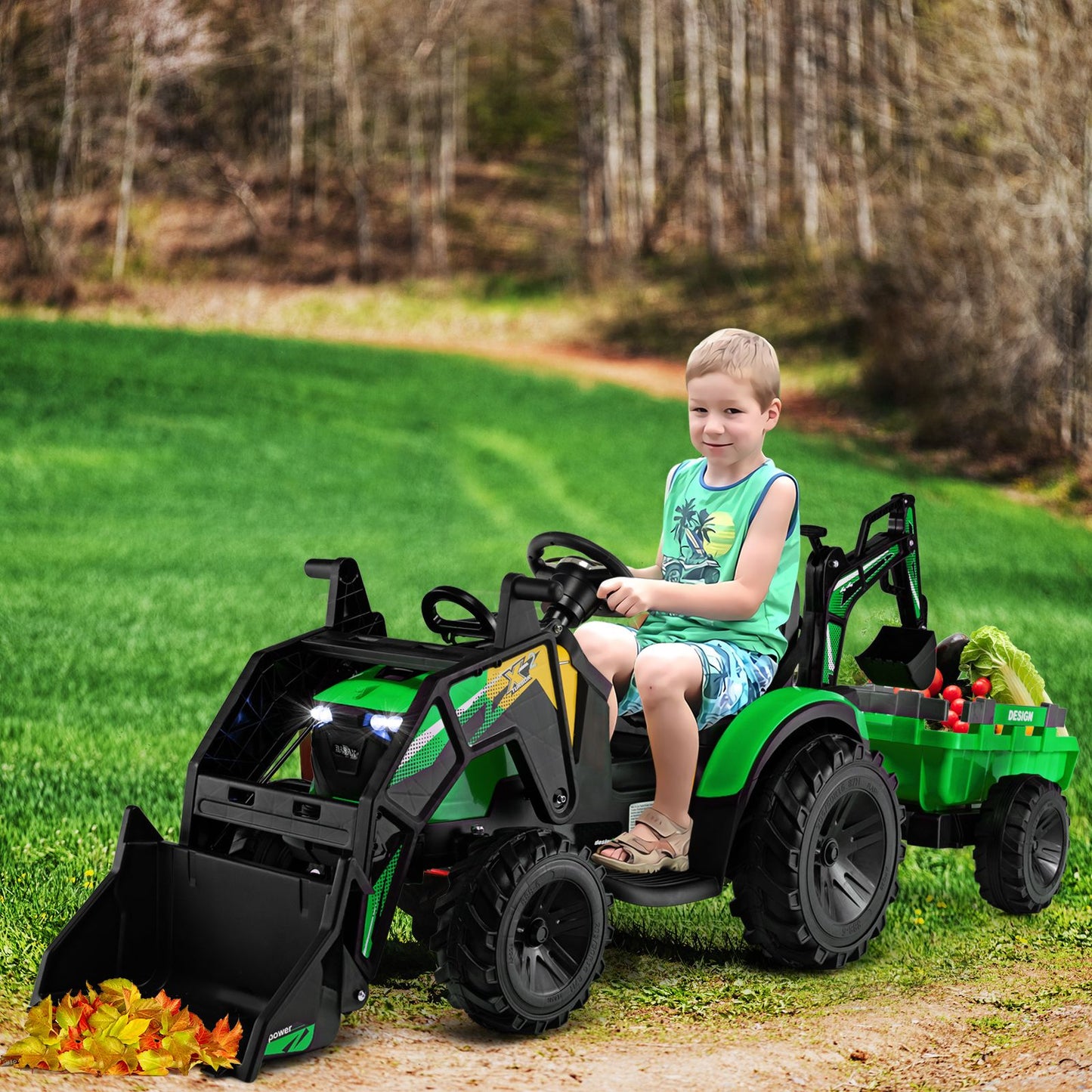 3 in 1 Ride on Tractor and Trailer with Shovel Bucket