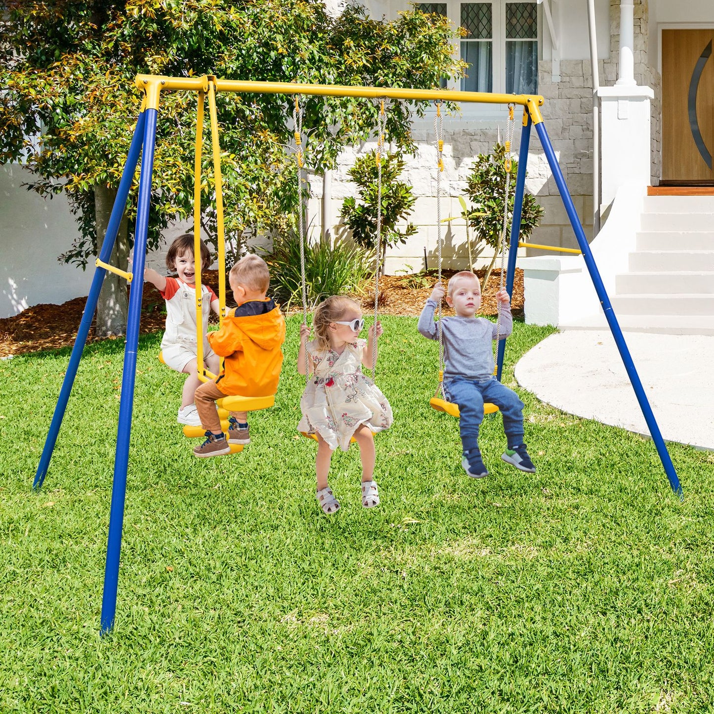 Heavy-Duty Kids Playset with 2 Swing Seats and 2 Glider Seats for Children 3-12 Years Old
