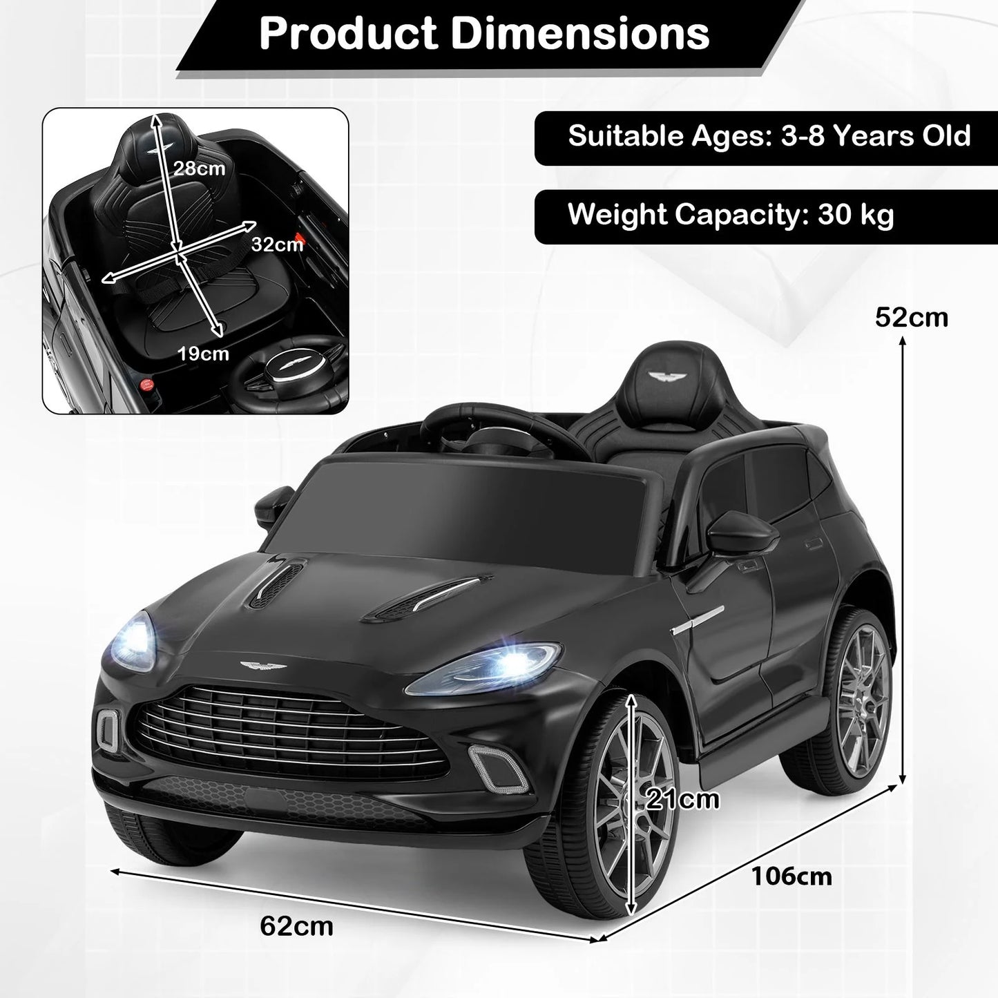 12V Kids Ride on Vehicle Aston Martin Licensed with Horn and Taillights