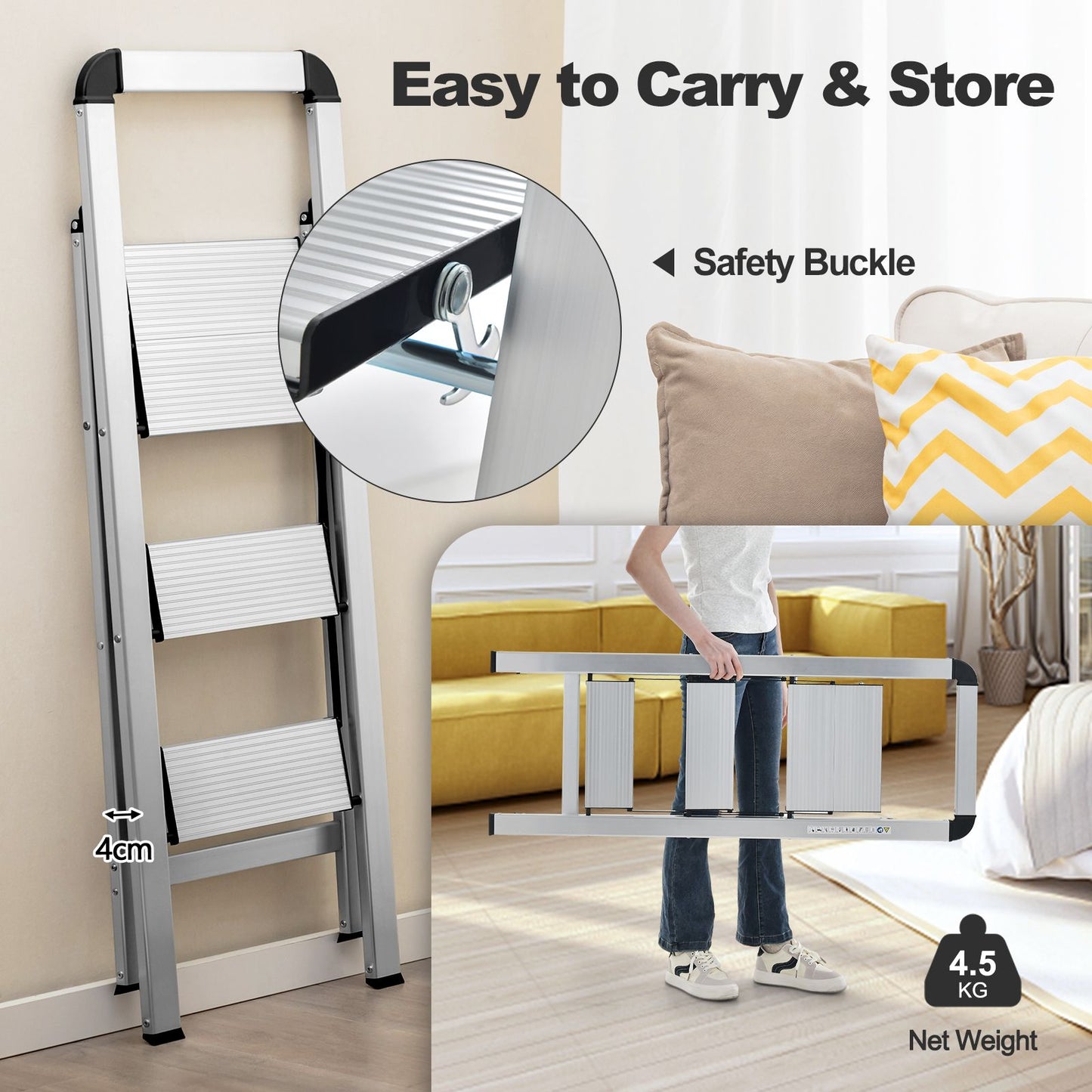 Aluminum Folding Step Stool with Non-Slip Pedal and Footpads