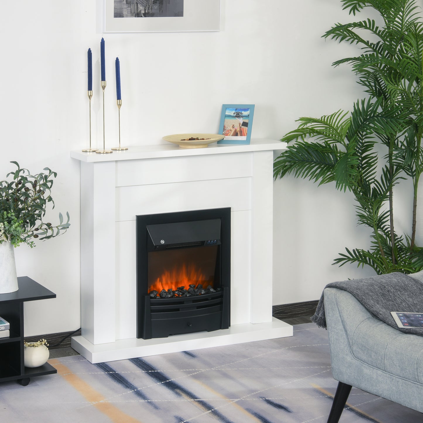 Elegance Meets Comfort: 2000W 5-Level White Electric Fireplace Heater w/ Remote