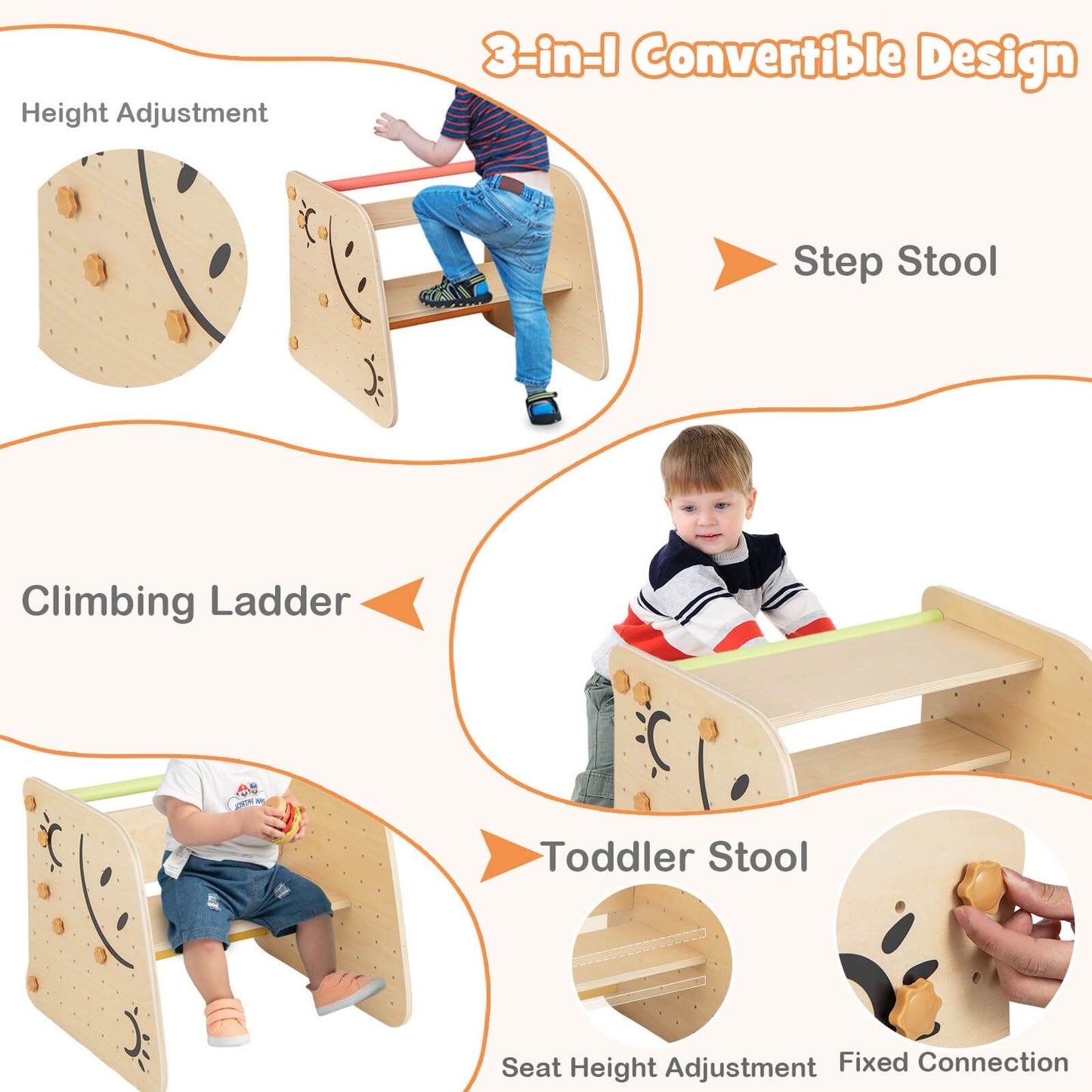 Indoor Climbing Toys for Kids Wooden Climber Set with Step Stool