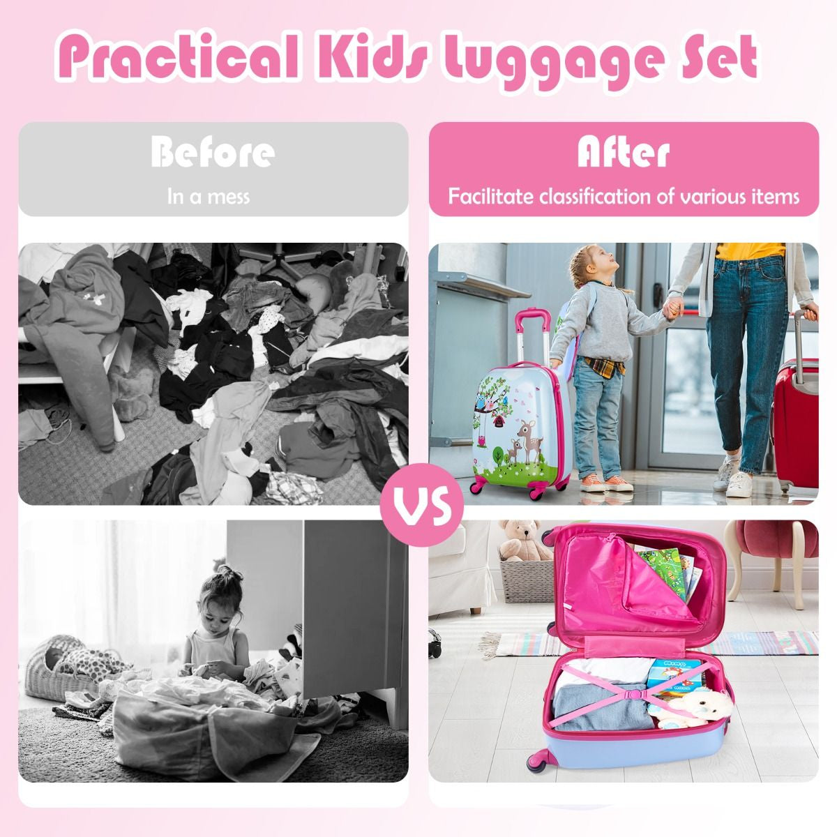 2 Pieces Kids Luggage Set with Carry-On Suitcase and Backpack-Forest