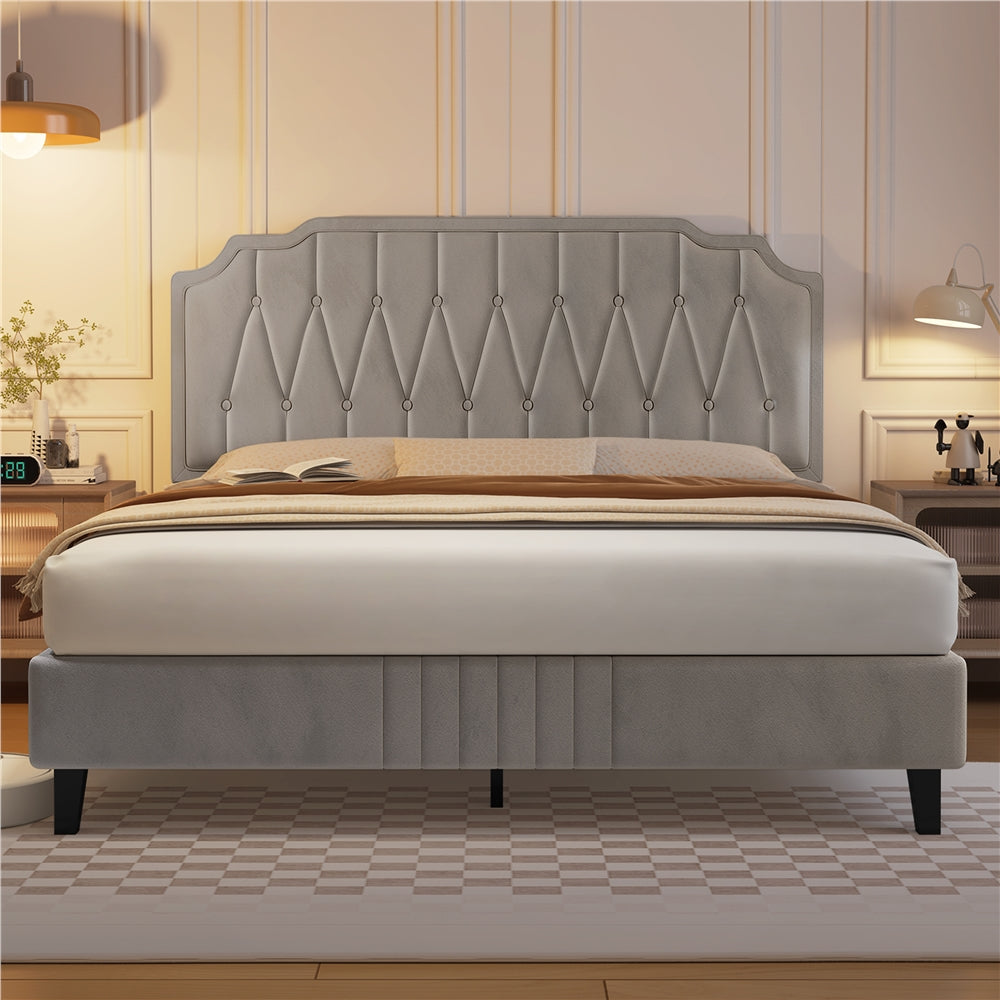 Double/King Bed Frame Upholstered Platform Bed with Adjustable Button Tufted Headboard/Velvet