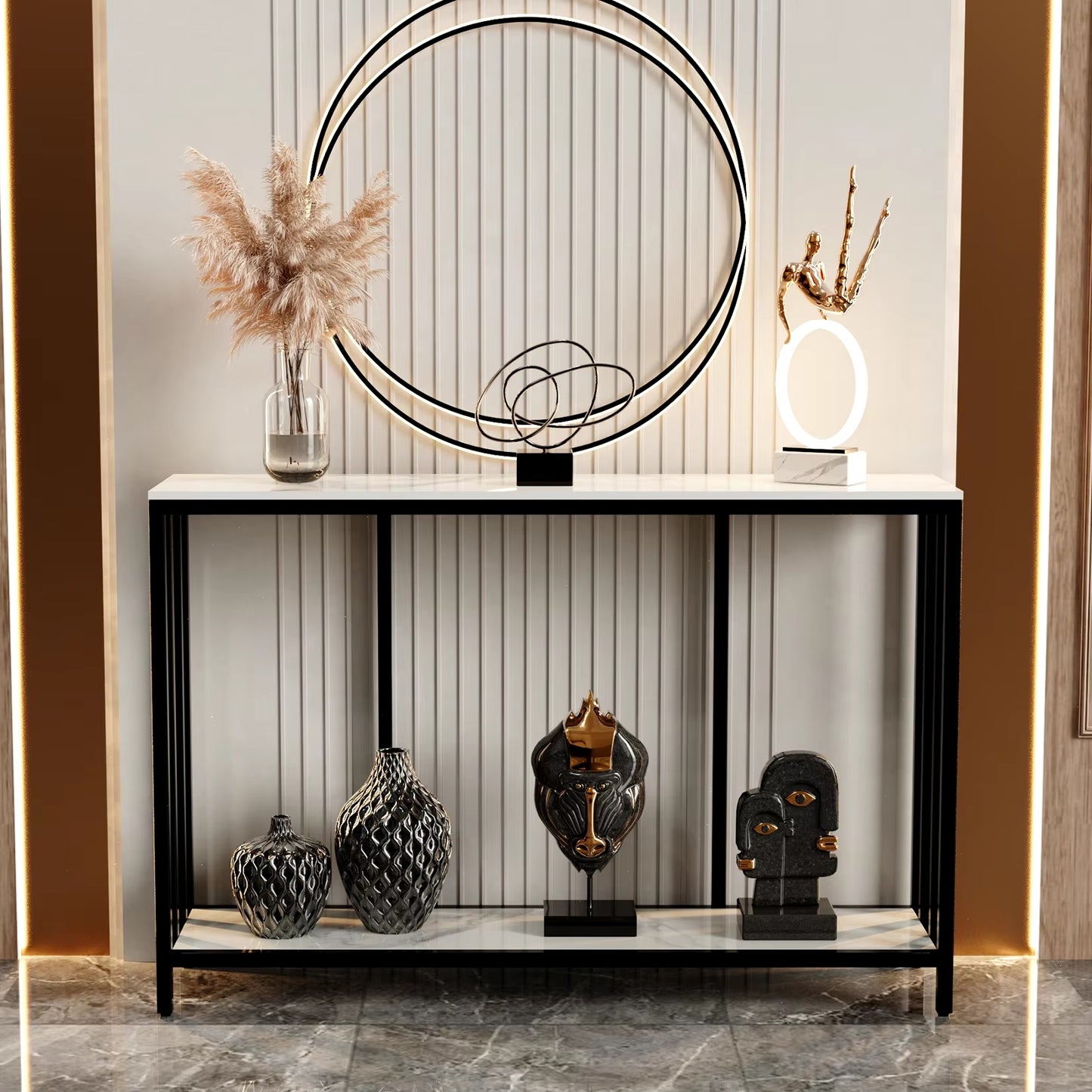 47.2” Long Modern Console Sintered Stone Entryway Table