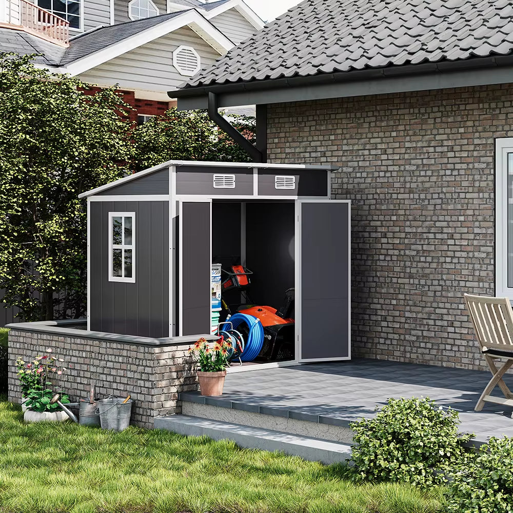 Outdoor Plastic Garden Storage Shed with Lockable Door & Sloped Roof, Rust-Resistant