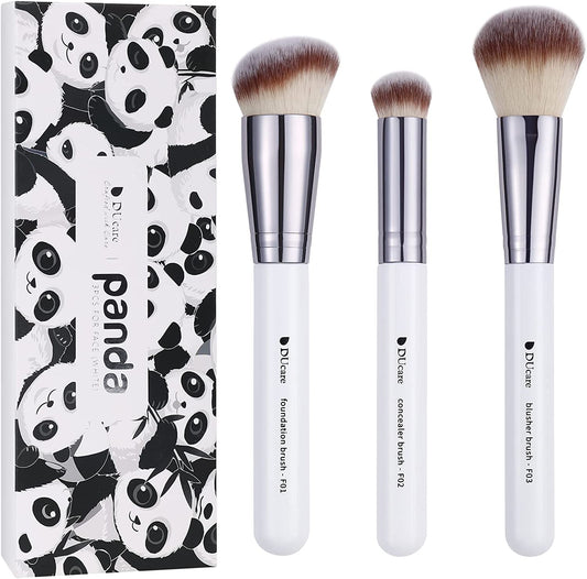 Essential Travel Makeup Brush Set - 3 Pcs Kabuki, Powder, and Concealer Brushes for Flawless Application - White