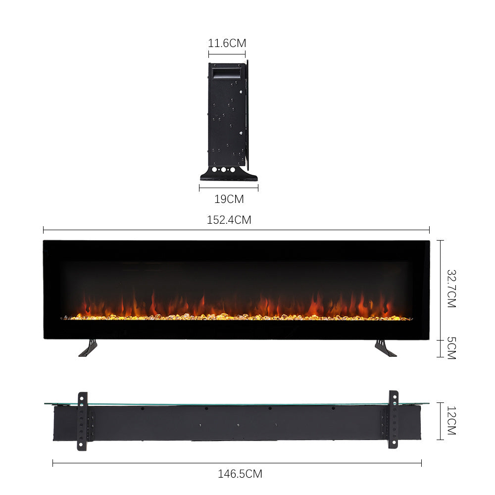 Wall Mount Electric Fireplace with Adjustable LED Lights Remote Control