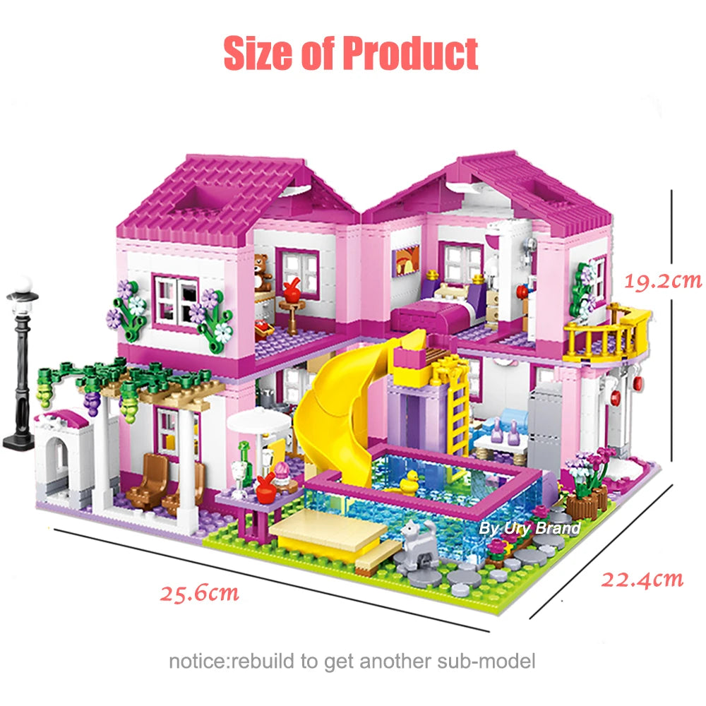 Friends City House Summer Villa Building Blocks Set with Pool - Perfect DIY Gift for Kids