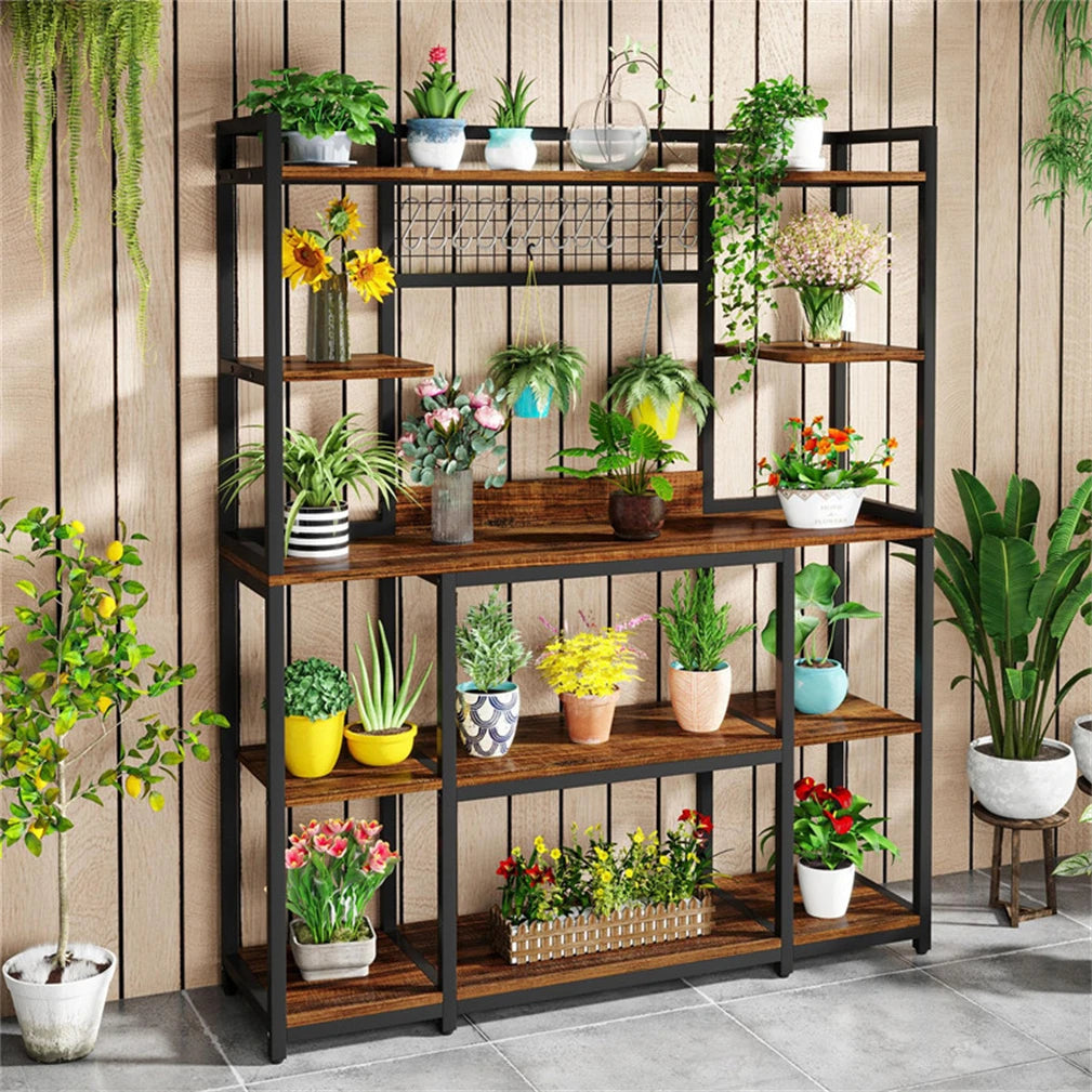 Stylish 5-Tier Industrial Baker's Rack - Perfect Kitchen Storage for Spices, Pots, and Pans with Hooks and Shelves