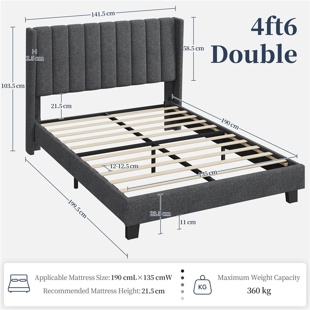 Upholstered Bed Frame, Double/King Size Bed Frame, Platform Bed Frame with Channel Tufted Headboard, Upholstered Bed Frame