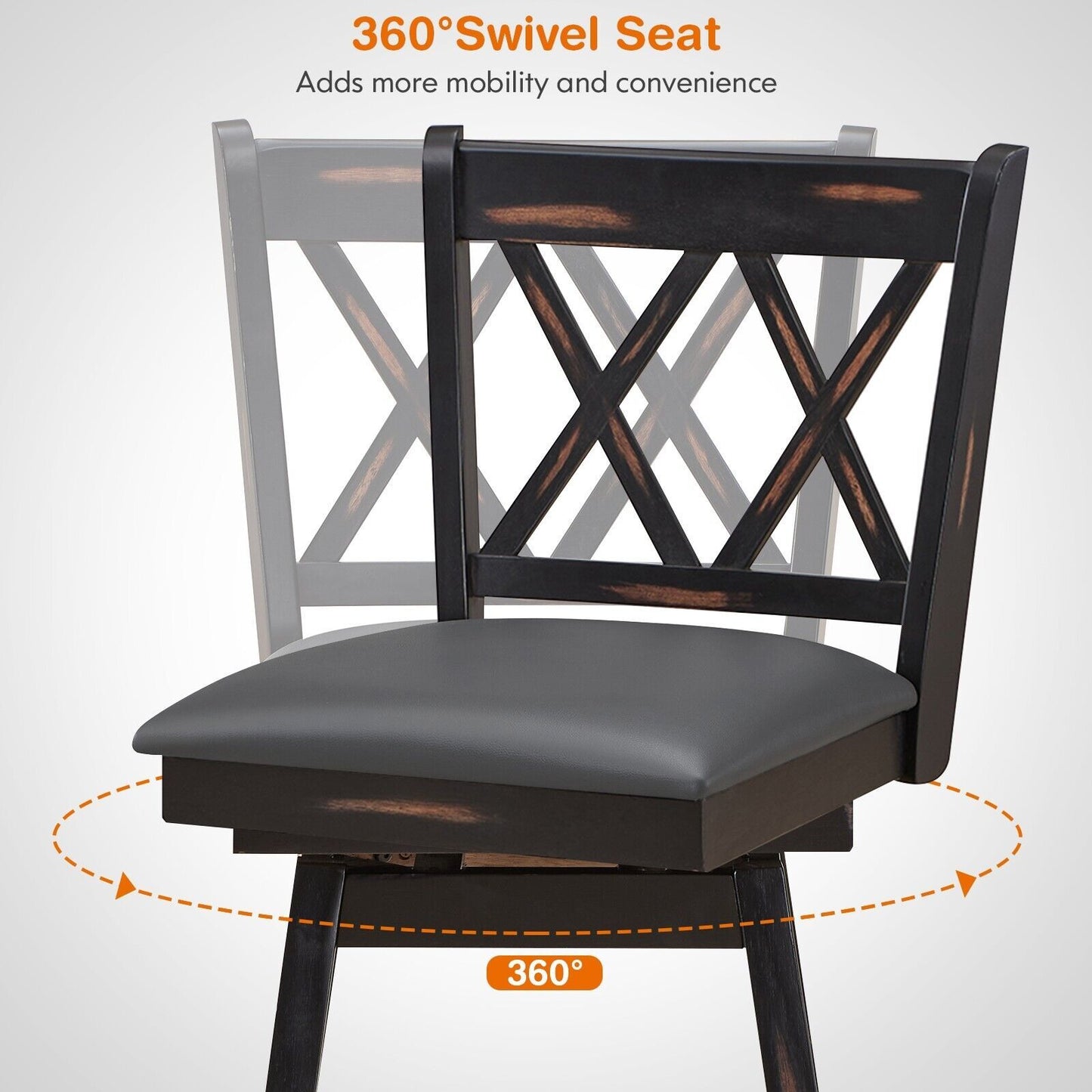 Set of 2 Counter Height Bar Stool with Foot Rest Upholstered Cushion