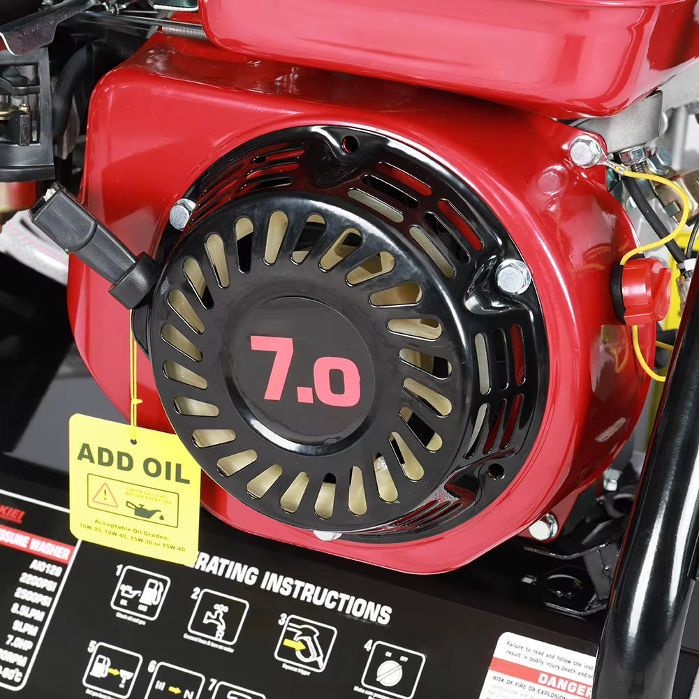 Heavy-Duty Metallic Pump Petrol Pressure Washer with 5 Quick-Connect Nozzles, Built-In Wheels & Large Tank for Cars