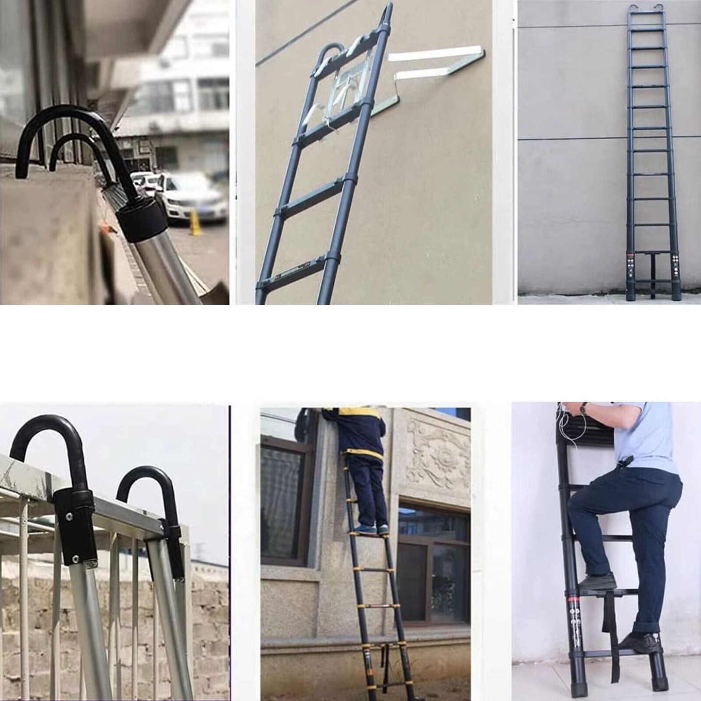 6.2M Heavy Duty Telescopic Ladders with Hooks 14 Steps Aluminum Extending Roof Ladder for Multi-Purpose Indoor Outdoor Ladder