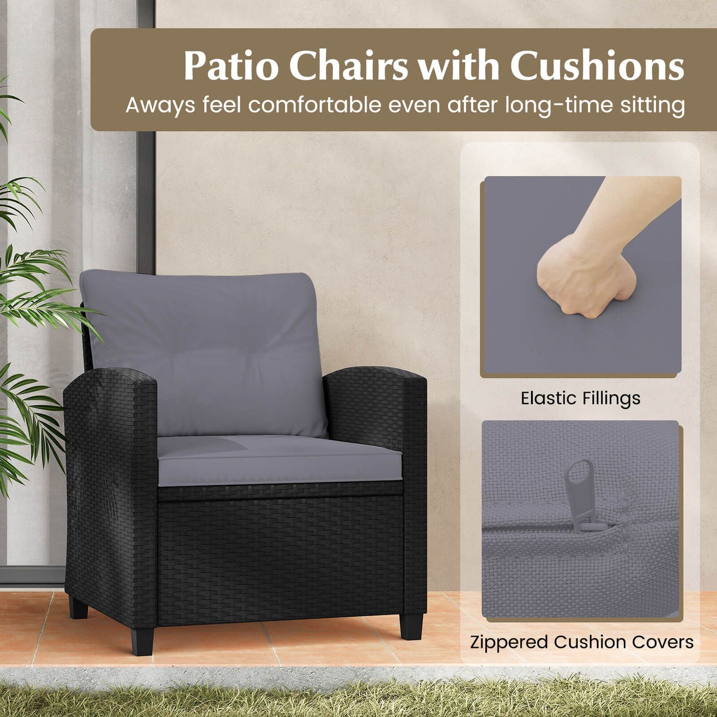 Stylish 3-Piece Rattan Patio Furniture Set with Comfortable Cushions for Ultimate Relaxation