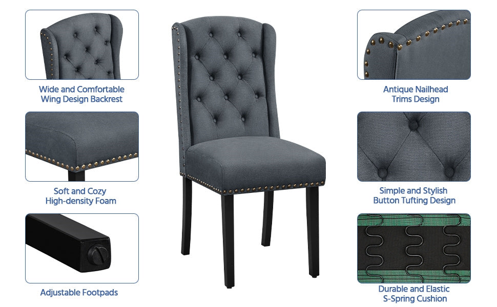 Button Tufted Dining Chairs Upholstered Kitchen Chairs with Solid Legs for Dining Room