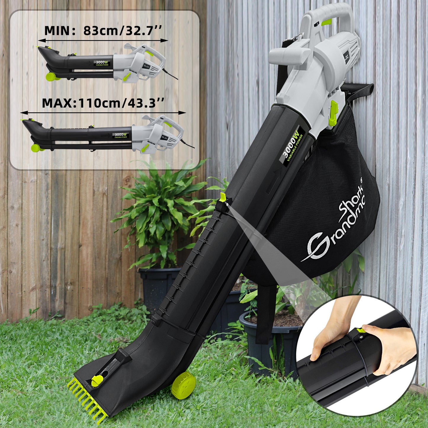 3000W 3 In 1 Leaf Blower, Garden Leaves Vacuum Cleaner