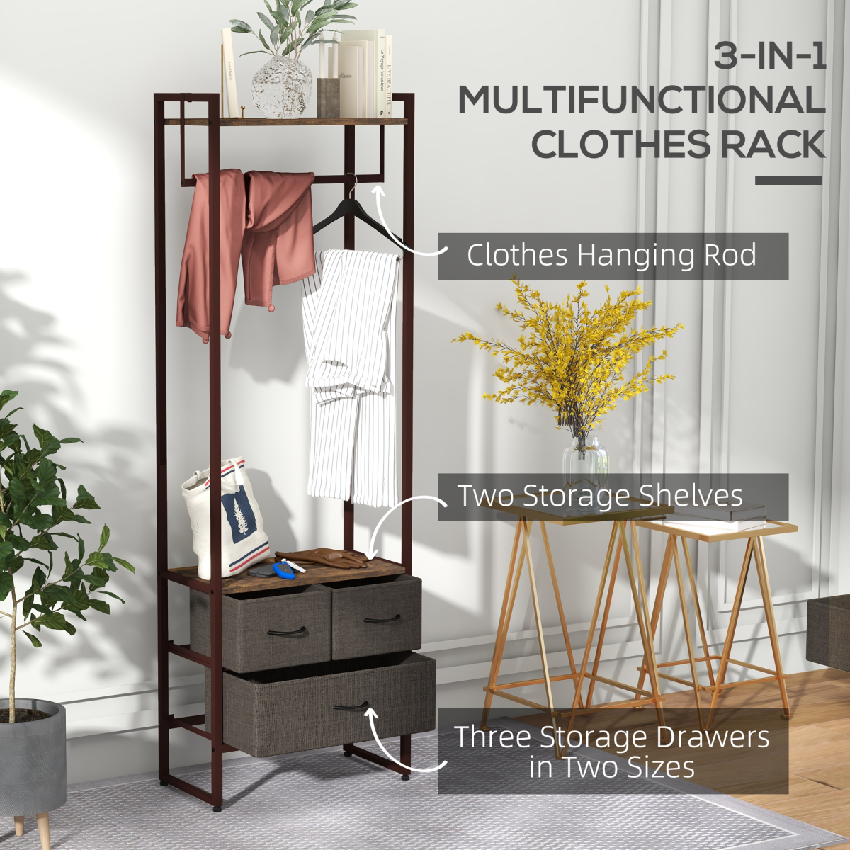 Versatile Clothes Rack with Fabric Drawers & Storage Shelves - Stylish & Functional!