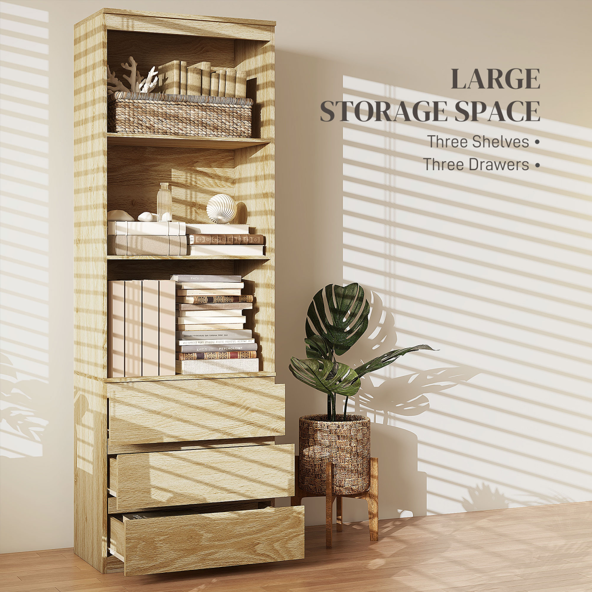 180cm Tall Oak Bookshelf: Stylish Storage & Display Solution