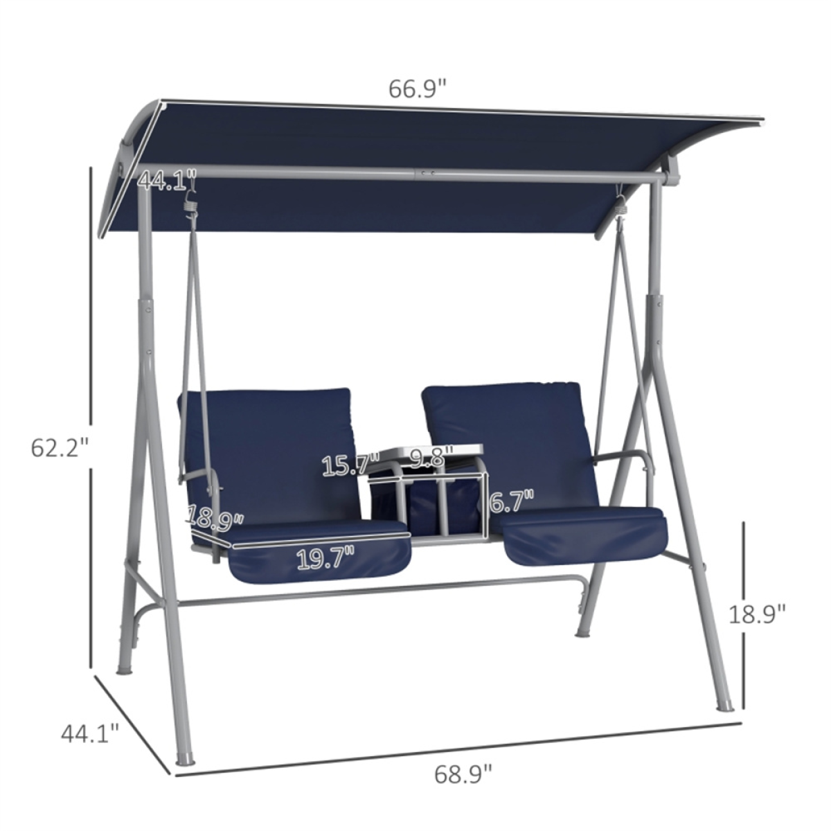 Double Delight Outdoor Patio Swing Chair with Canopy & Storage - Dark Blue
