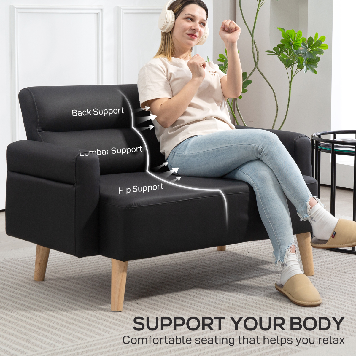 Modern Faux Leather 2-Seater Loveseat - Stylish Compact Comfort