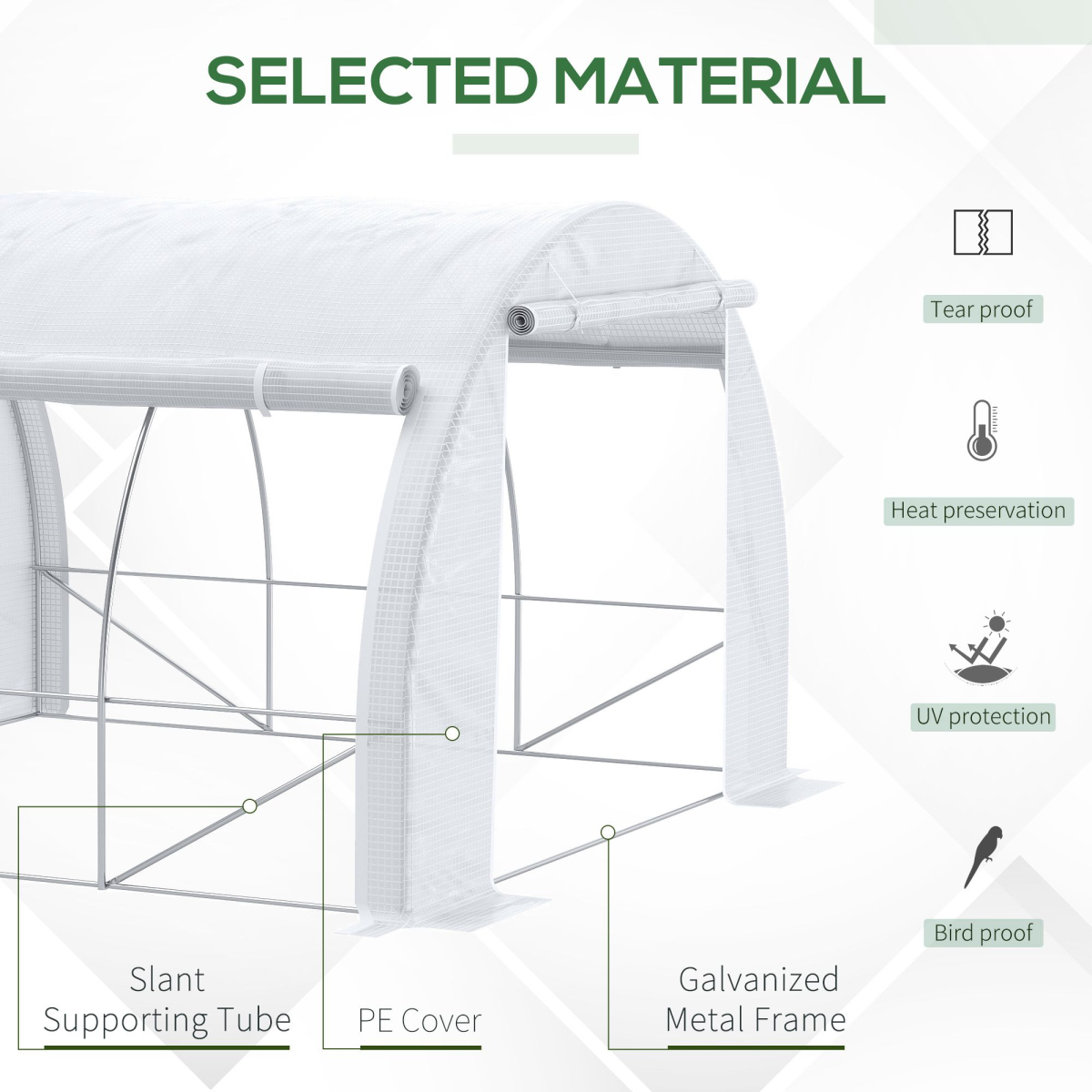 3x3x2m Walk-In Steel-Frame Polytunnel Greenhouse - White
