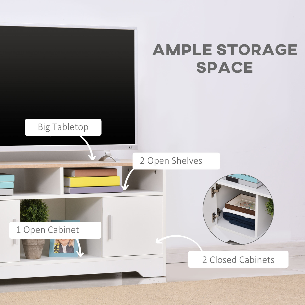 Stylish 42" Home Office TV Stand with Cabinets & Open Shelves - Versatile Storage