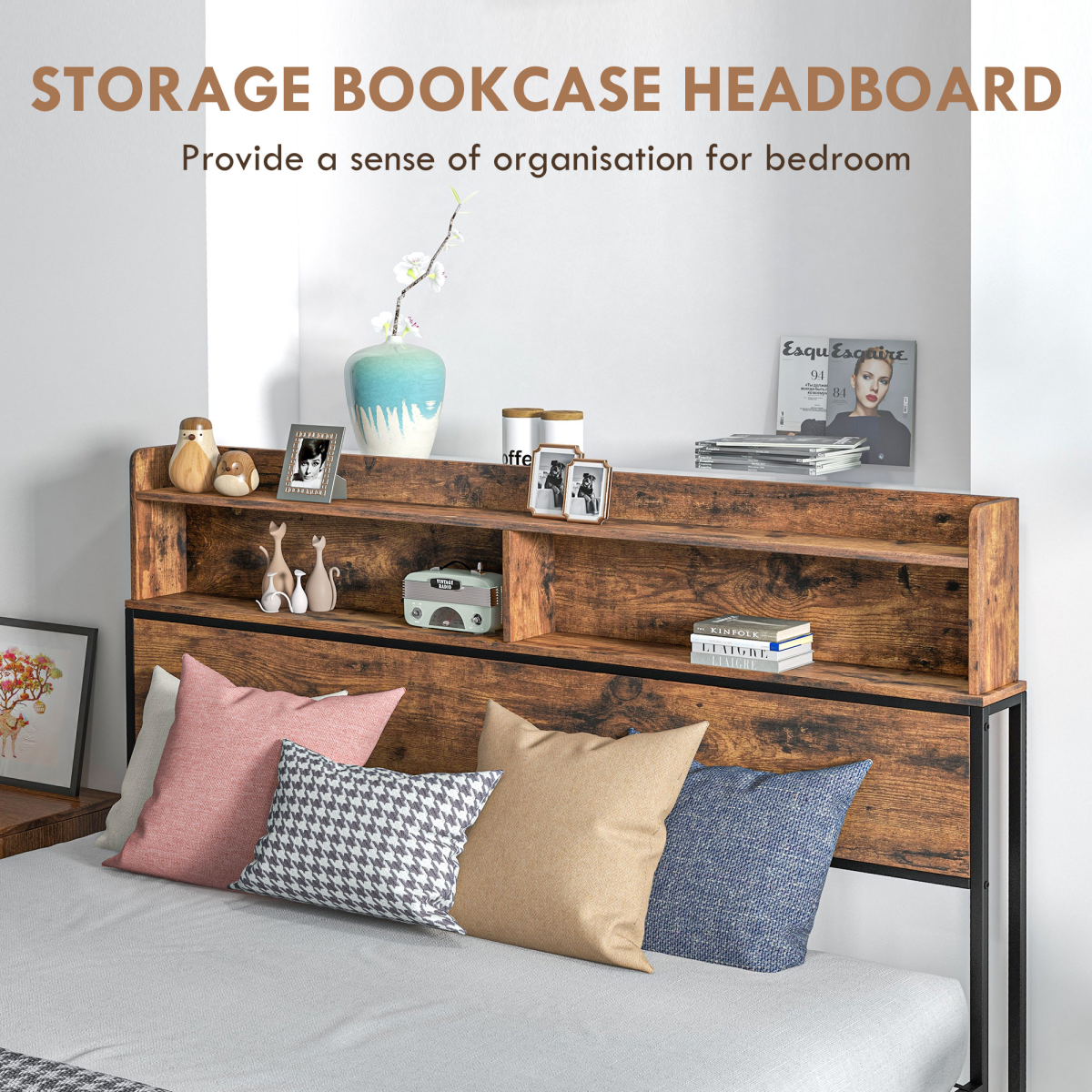 5.2ft King Bed Frame with Storage Headboard and Underbed Storage