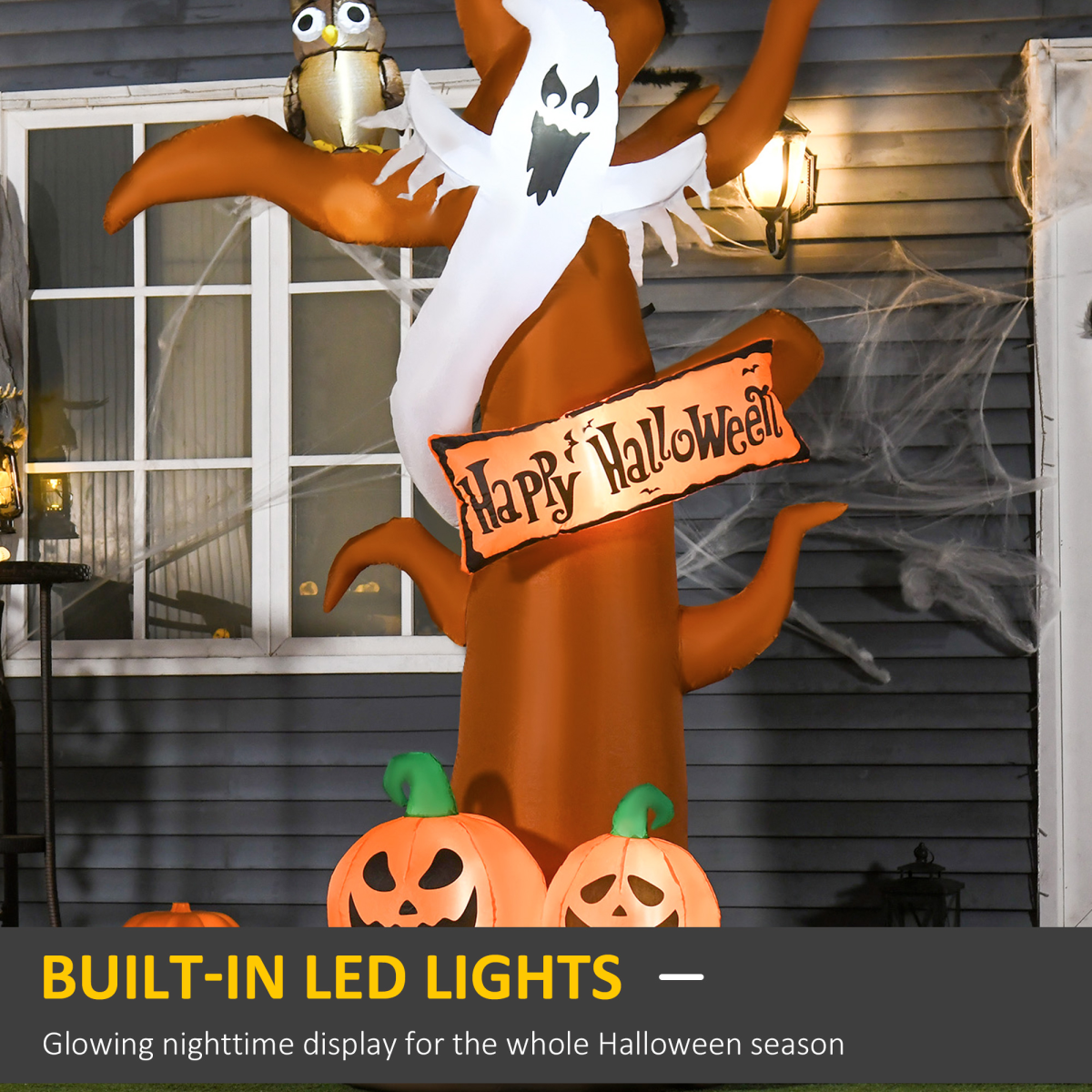2.7m Halloween Inflatable Tree with Ghost & Pumpkin LED - Indoor/Outdoor