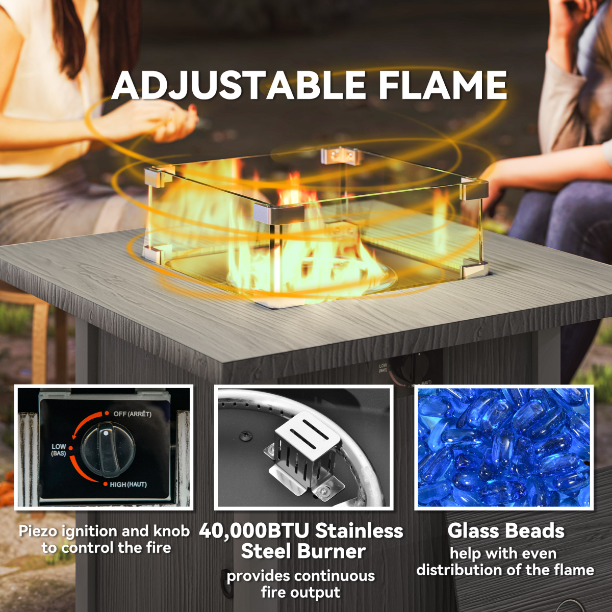 40,000 BTU Gas Fire Pit Table with Elegant Cover - Dark Grey