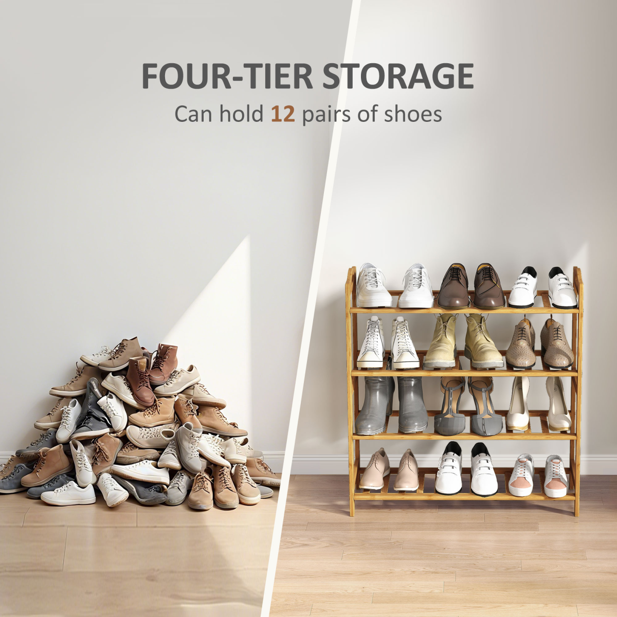 Stylish Bamboo 4-Tier Shoe Rack – Organize with Elegance & Versatility